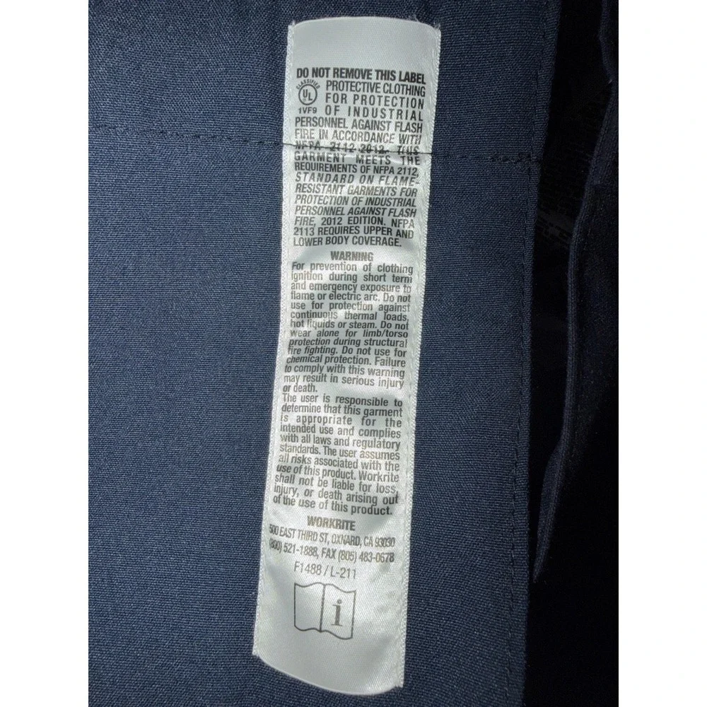 Workrite FR Nomex IIIA Navy Blue Flame Resistant Work Pants 402NX75NB 36x32 HRC1